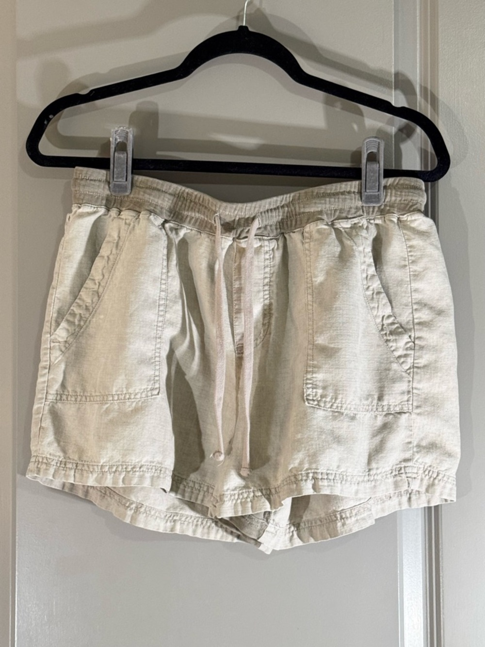 Splendid Cream Drawstring Linen-Blend Athletic Shorts